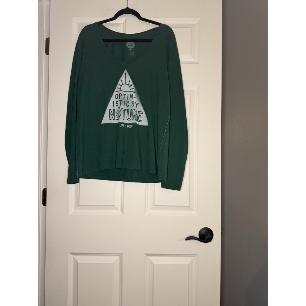 Life Is Good Women's Long Sleeve Top Green Optimistic By Nature Xl Nwt